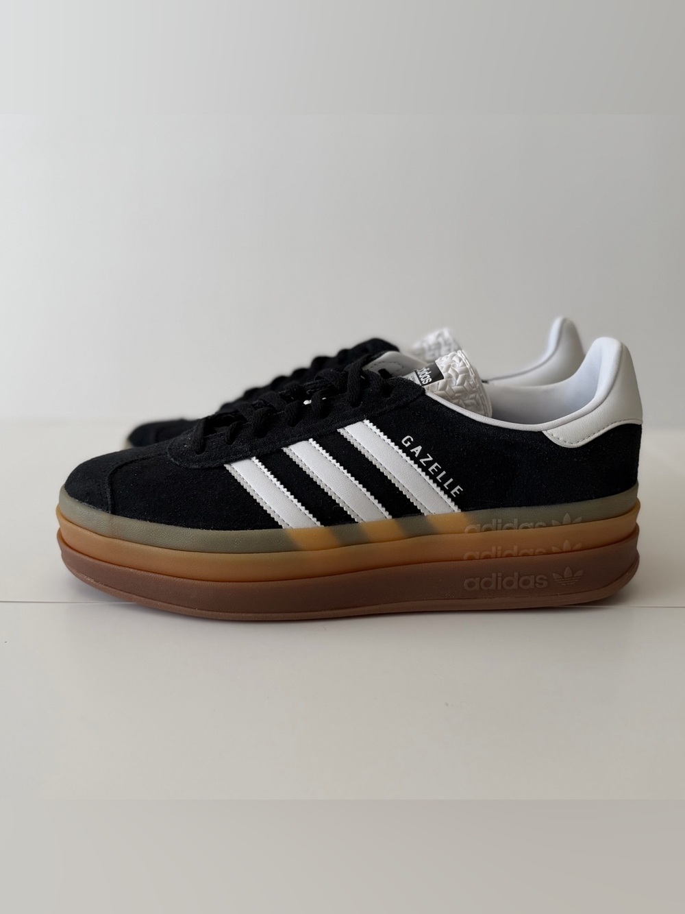 Adidas Gazelle Bold Platform Sneaker - Black, White & Brown Gum Sole